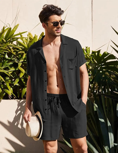 Ensemble Tendance Chemise Boutonnée Manches Courtes Et Short Homme