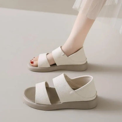 Sandales classiques en cuir véritable à enfiler avec semelle épaisse confortable