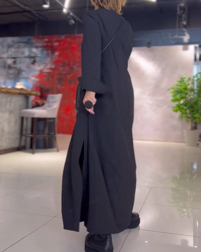 Robe Maxi Élastique à Manches Longues et Col V Élégante Femme