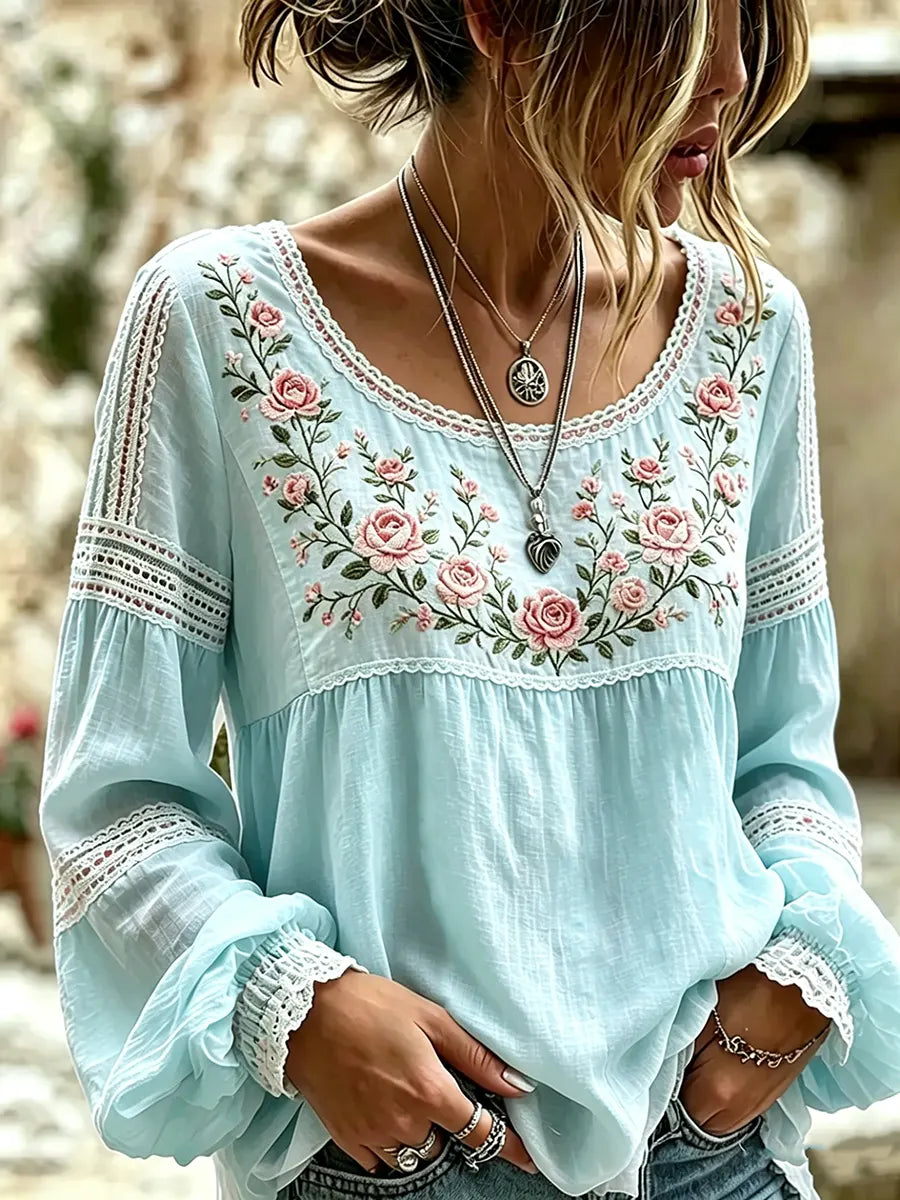 Rosélia™ | Blouse Dentelle & Roses