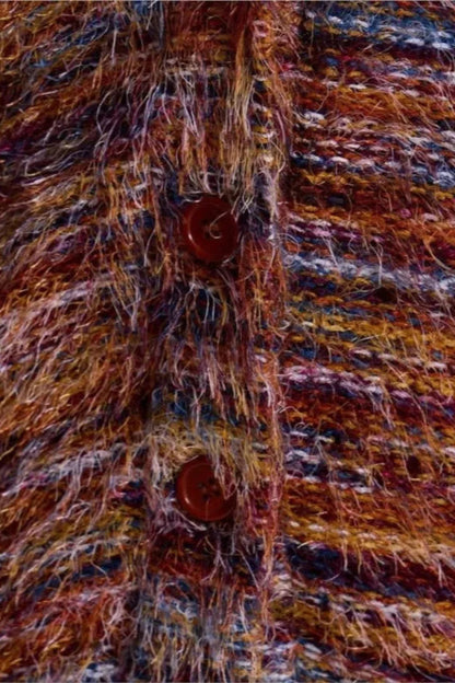 Cardigan tricoté vintage à rayures et col en V confortable