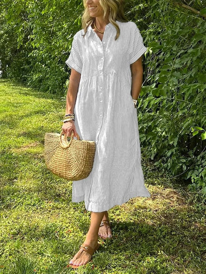 Robe chemise rayée pour femme avec revers et boutons