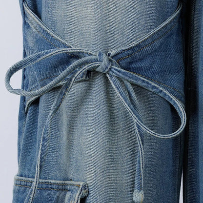 Jean utilitaire en denim avec nœud
