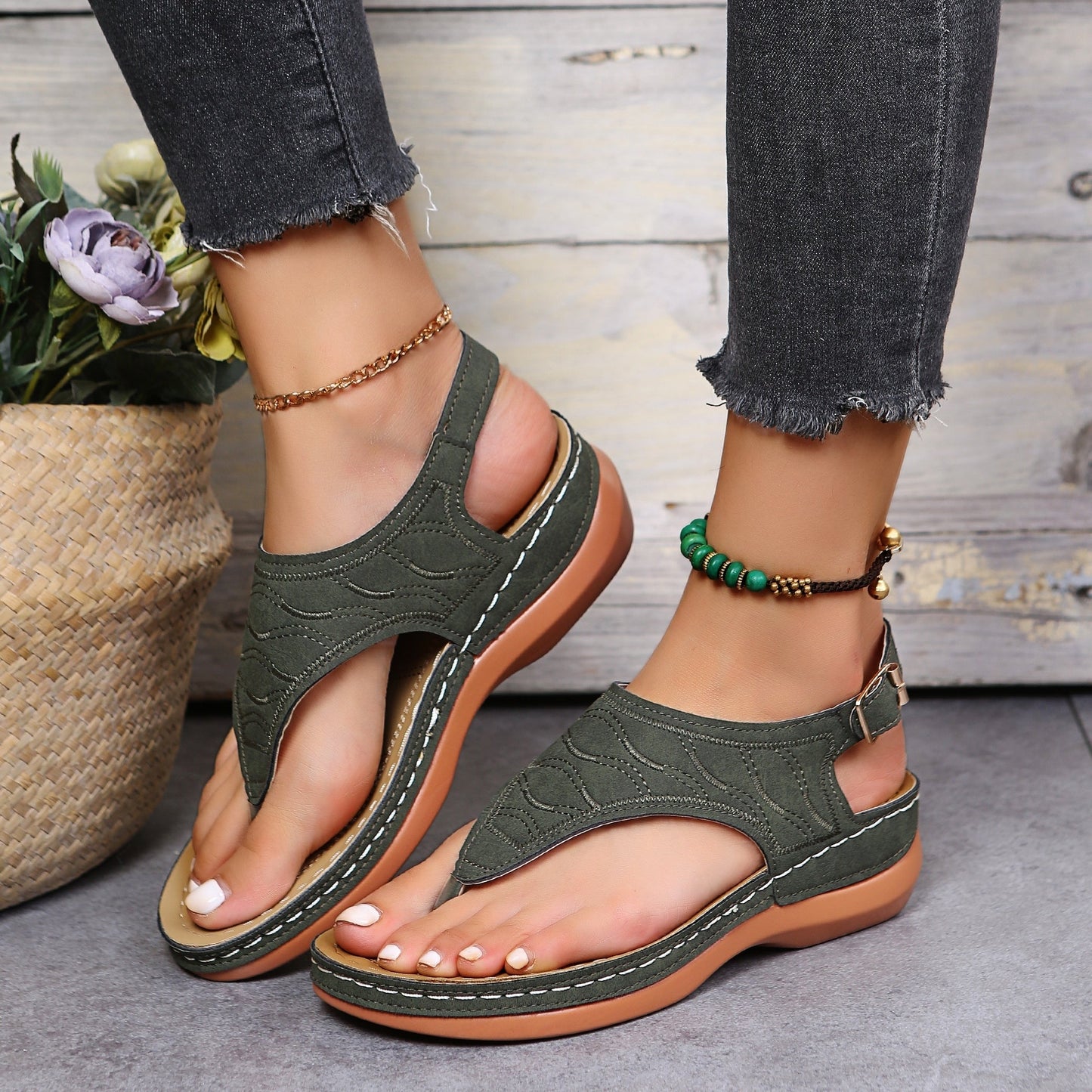 Sandales Plates Femme Confortables À Bout Ouvert