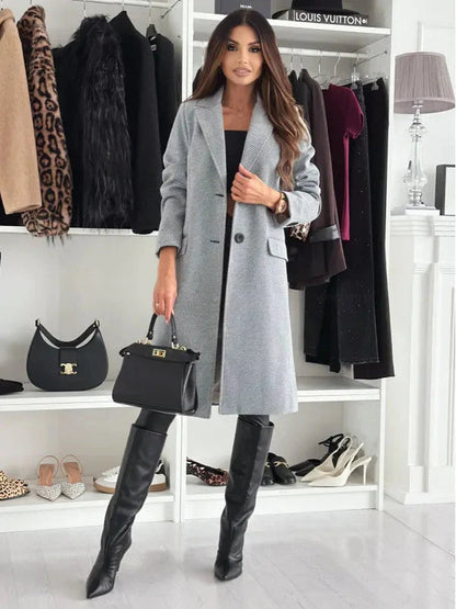 Manteau d'hiver long en laine chic pour femme