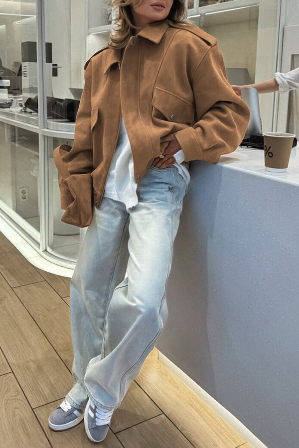 Veste décontractée à fermeture éclair, manches longues et coupe ample
