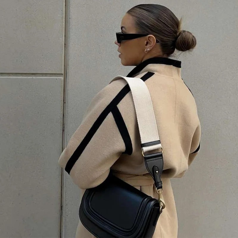 Blazer ceinturé à la taille chic avec détails contrastants pour femmes