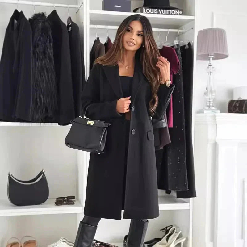 Manteau d'hiver long en laine chic pour femme