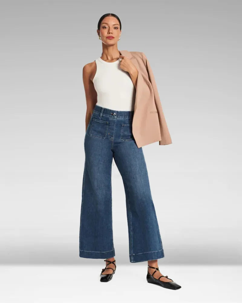 Jeans en denim taille haute à jambes larges pour femmes