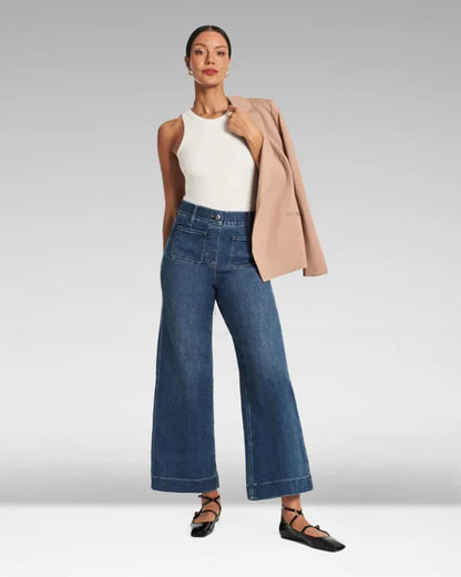 Jeans en denim taille haute à jambes larges pour femmes