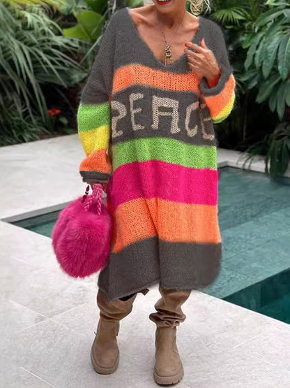 Elviana™ - Robe Pull en Cachemire à Blocs de Couleurs
