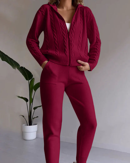 Ensemble gilet en jacquard torsadé décontracté