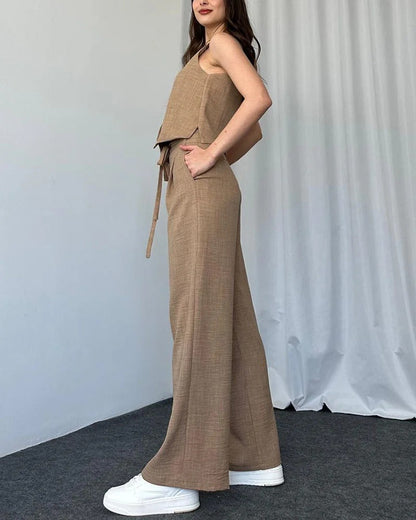 Ensemble deux pièces gilet décontracté de couleur unie