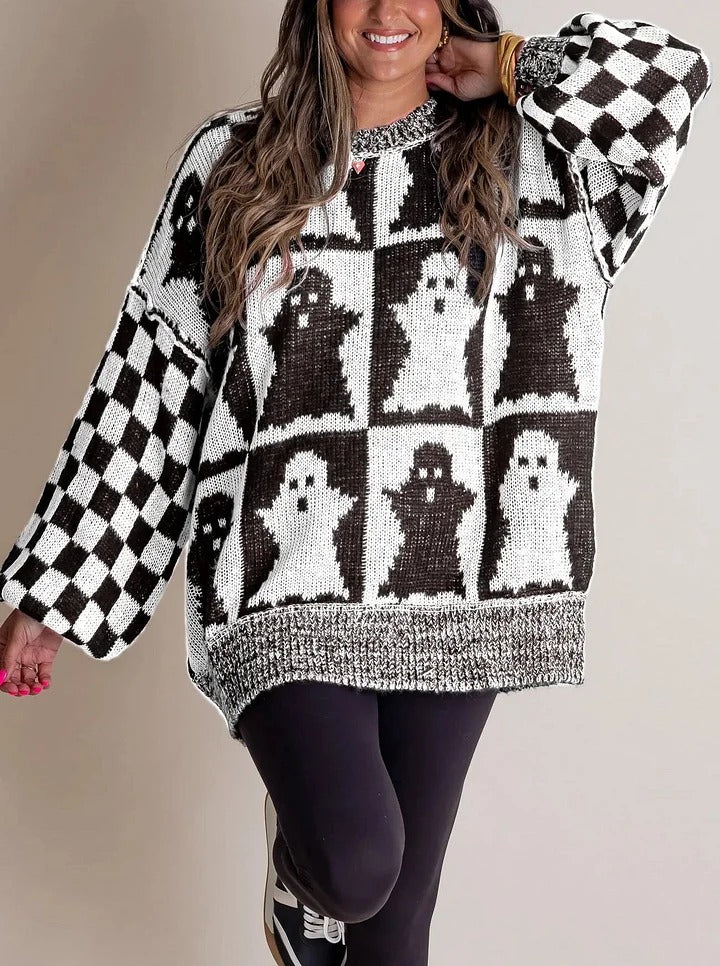 Pull en tricot à carreaux d'Halloween