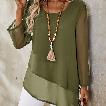 Corisande™ - Blouse Élégante à Double Couches avec Ourlet Asymétrique et Transparence Légère