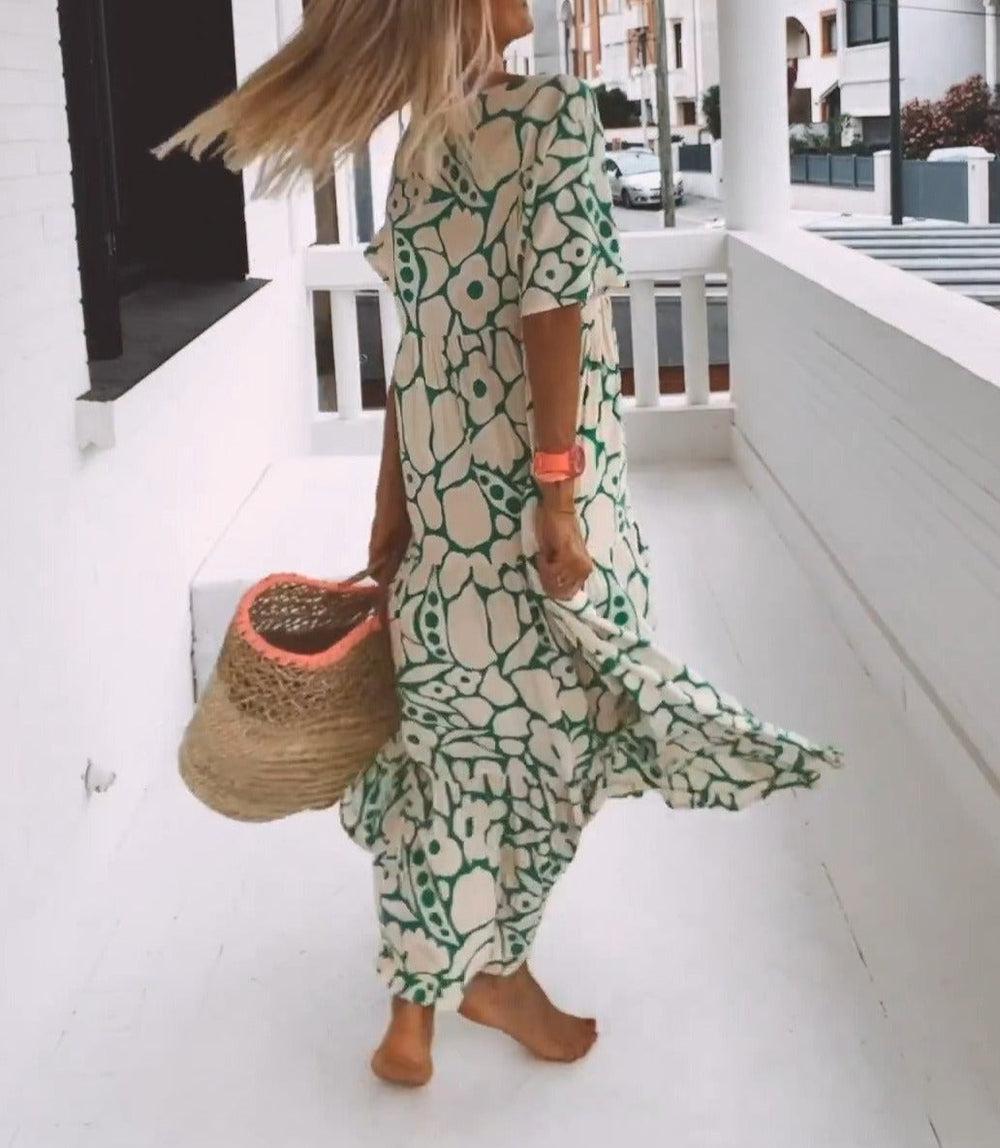 Robe longue confortable à manches courtes pour femme