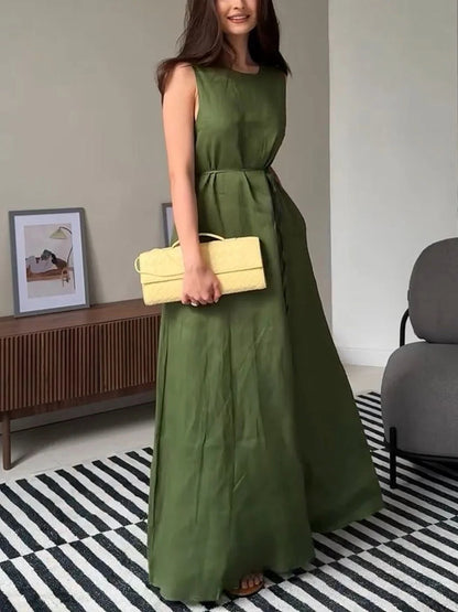 Robe décontractée sans manches en coton et lin