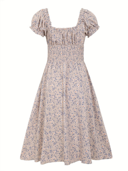 Robe Taille Élastique Florale À Col V Pour Femme