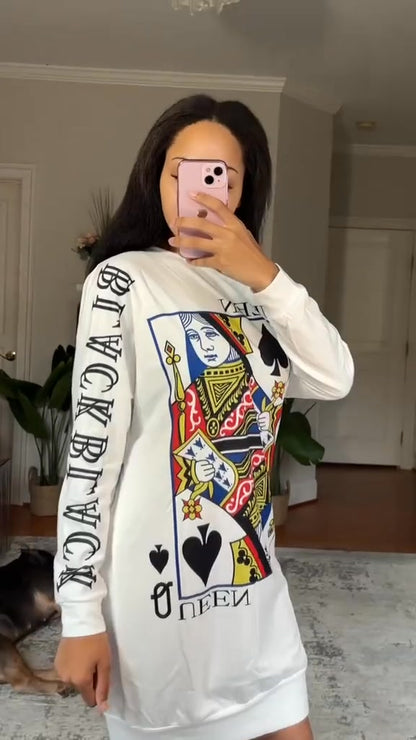 Evarine™ - Robe à Épaules Tombantes et Imprimé Cartes
