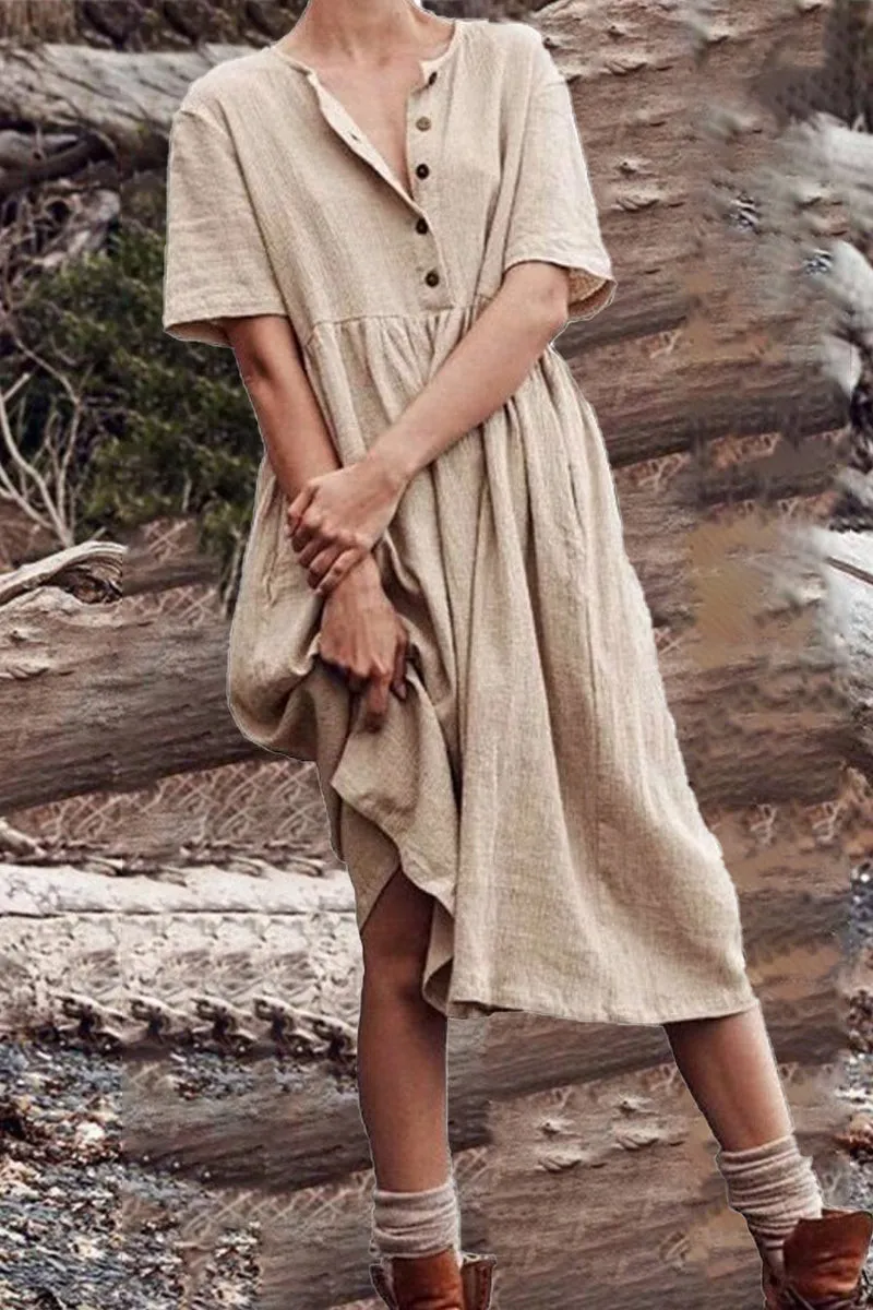 Robe patchwork décontractée avec encolure en O et ligne A