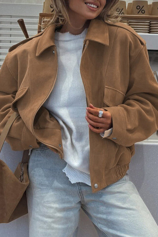 Veste décontractée à fermeture éclair, manches longues et coupe ample