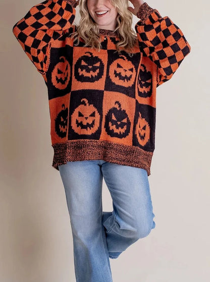Pull tricoté à carreaux pour Halloween