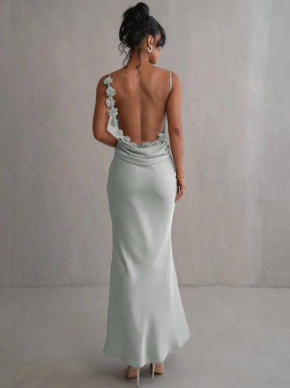 Élodie Lavin® | Robe Dos Nu Satinée À Bretelles Florales
