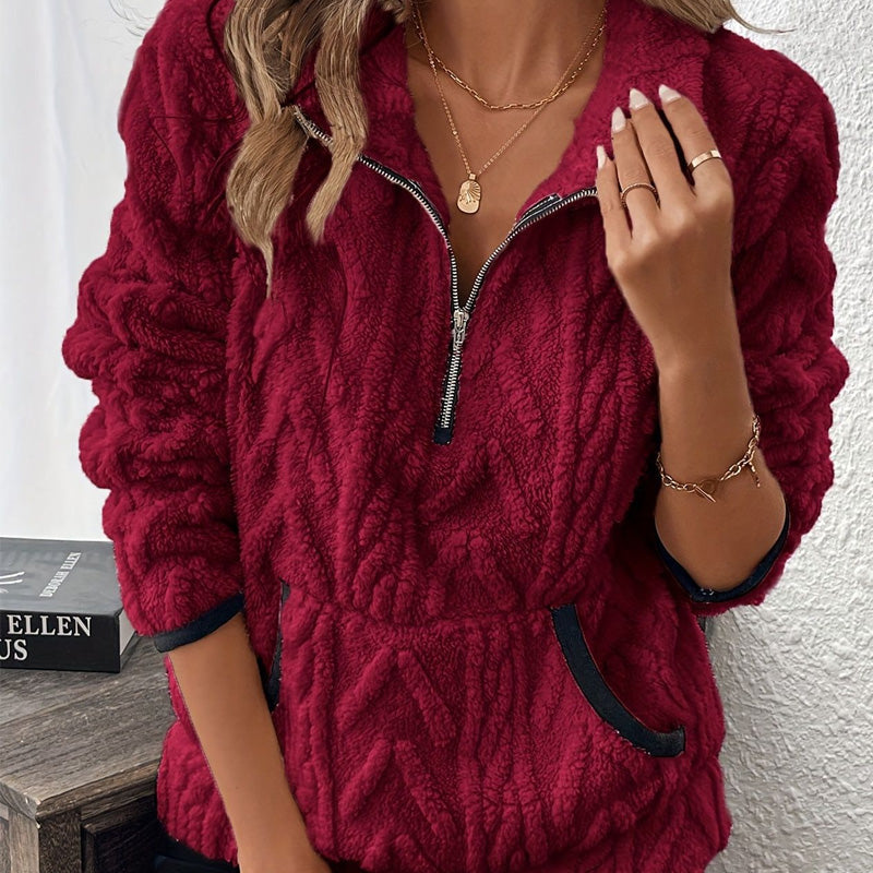Sweat-shirt douillet à demi-fermeture éclair