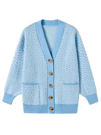 Cardigan Boutonné en Maille Géométrique Confortable