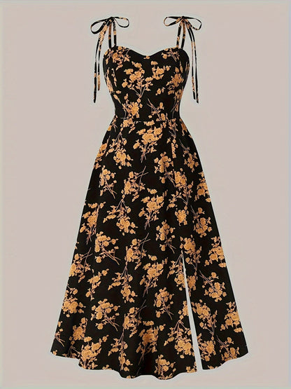 Robe Florale Sans Manches À Col Cœur Pour Femme