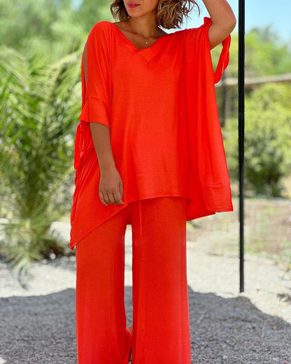 Ginevra™ - Ensemble décontracté deux pièces à décolleté en V et pantalon à jambes larges
