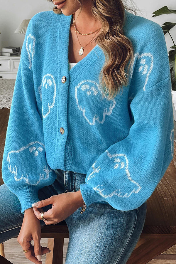 Pull en maille à boutons fantôme d'Halloween douillet