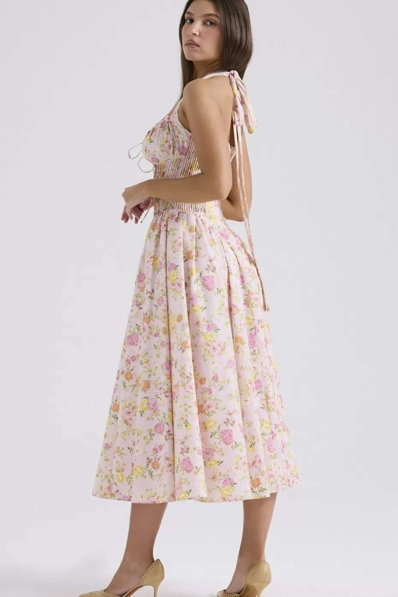 Pauline Laurent® | Robe midi à motifs et col licou