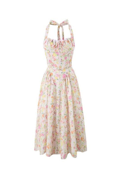 Pauline Laurent® | Robe midi à motifs et col licou