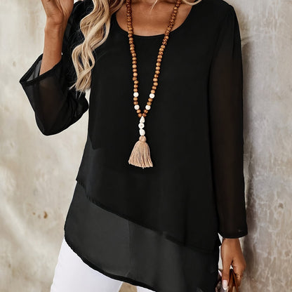 Corisande™ - Blouse Élégante à Double Couches avec Ourlet Asymétrique et Transparence Légère