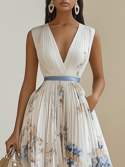 Riham™ | Robe Floral Midi A-Line Sans Manches