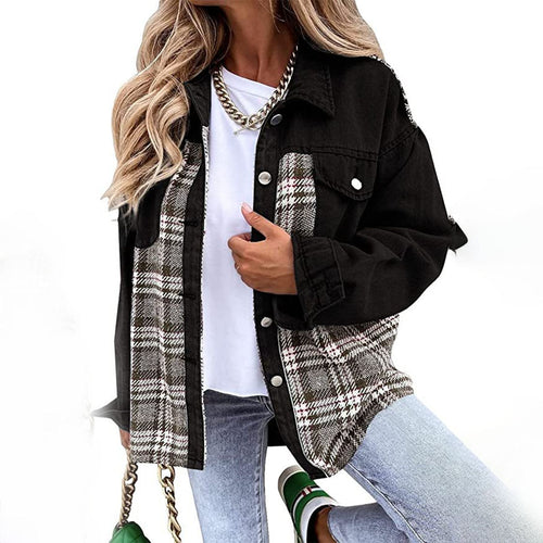 Veste à Carreaux Tendance Boutonnée avec Col Classique pour Femmes
