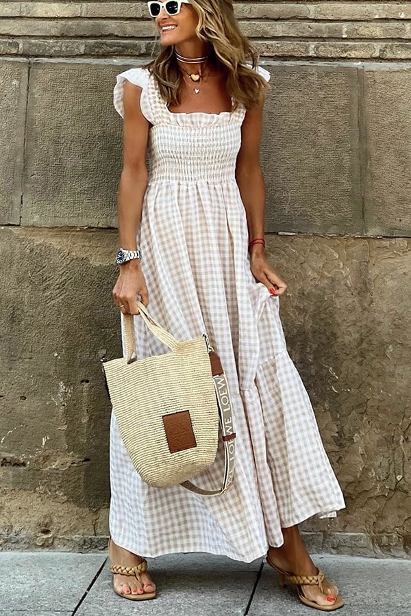 Robe Longue Fluide à Carreaux Chic pour Femme