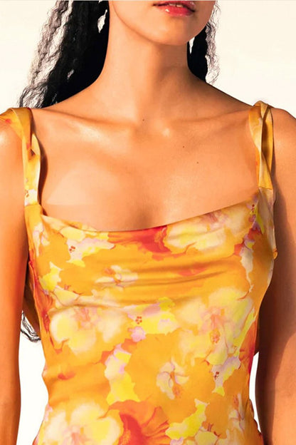 Pauline Laurent® |Robe maxi Alesha avec cothurnes imprimées