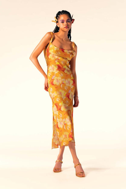 Pauline Laurent® |Robe maxi Alesha avec cothurnes imprimées