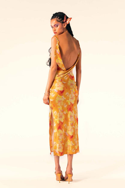 Pauline Laurent® |Robe maxi Alesha avec cothurnes imprimées