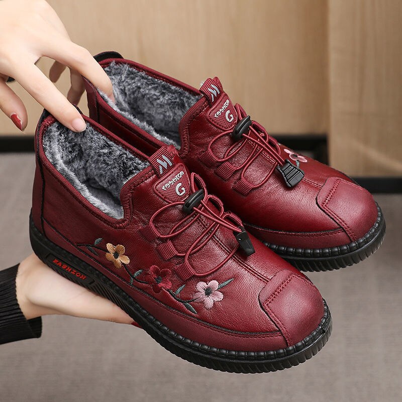 Confortables chaussures imperméables doublées de polaire avec broderie florale
