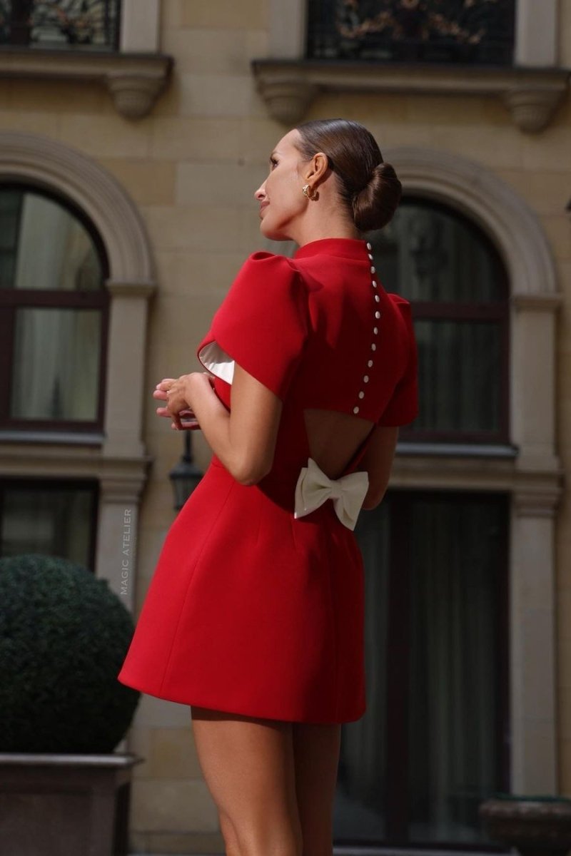Robe Courte Chic à Découpe avec Nœud pour Femme