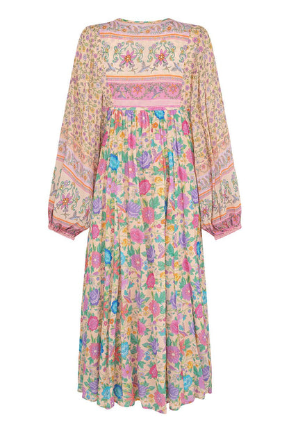 Pauline Laurent® | Robe midi paysanne Milba avec imprimé Aditi-Splice