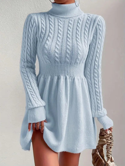 Robe pull col roulé en tricot torsadé