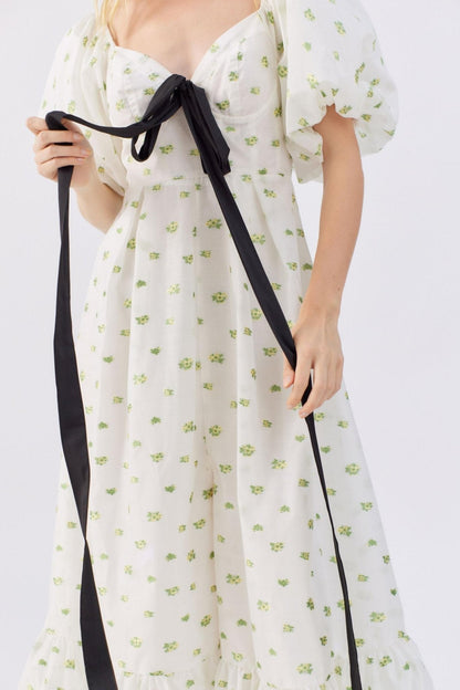 Pauline Laurent® | Robe midi imprimée avec nœud papillon et fente