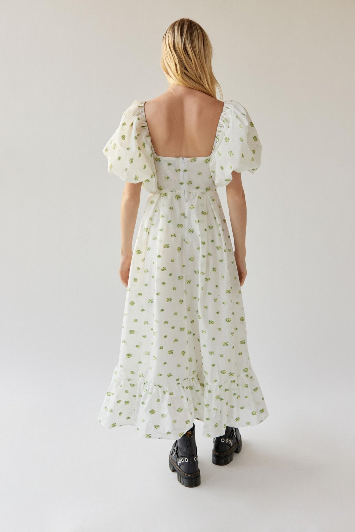 Pauline Laurent® | Robe midi imprimée avec nœud papillon et fente