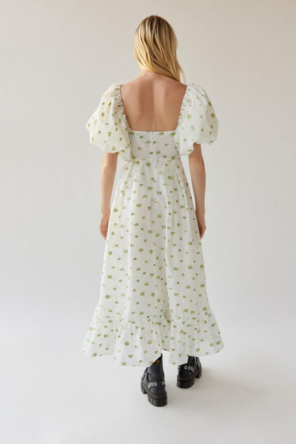Pauline Laurent® | Robe midi imprimée avec nœud papillon et fente