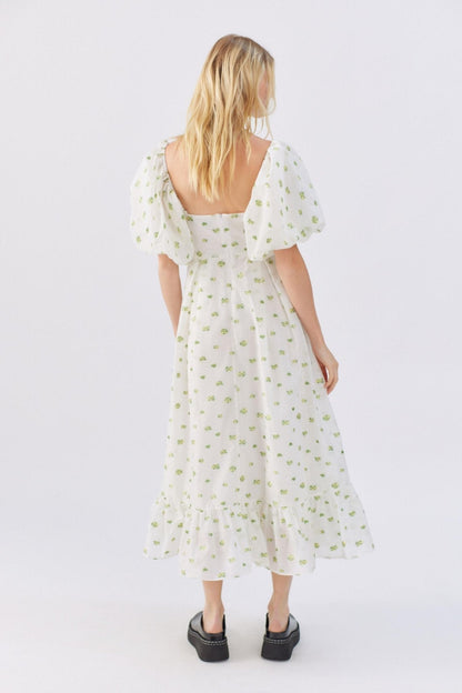 Pauline Laurent® | Robe midi imprimée avec nœud papillon et fente