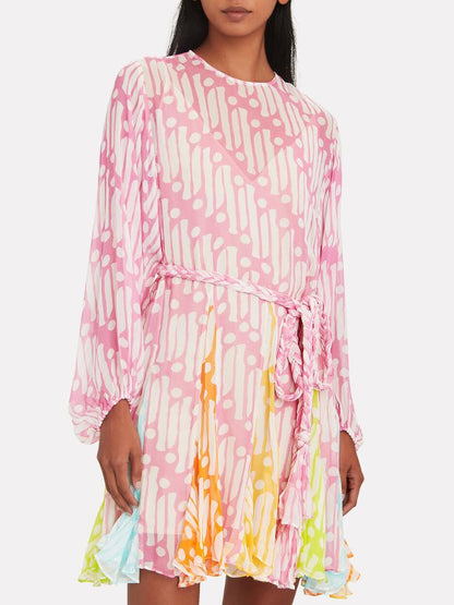 Pauline Laurent® | Mini-robe imprimée avec col rond et ceinture